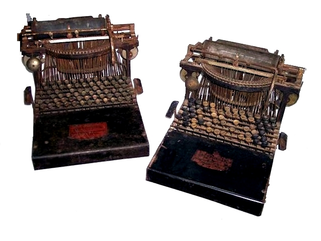 This photo is of two Caligraph typewriters, a Number 2 and a Number 3, in fair unrestored condition.