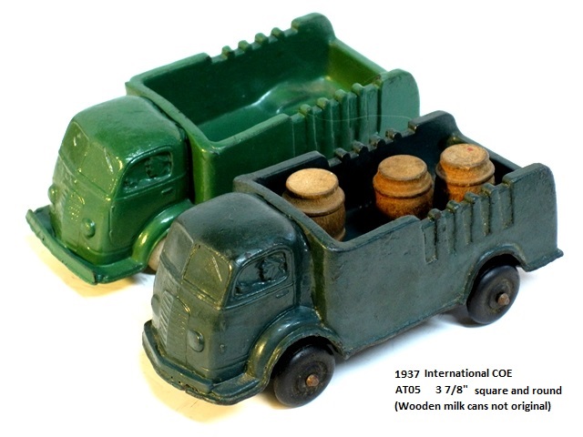 A pair of '37 AT05 trucks, one square and green, the other round and dark green.