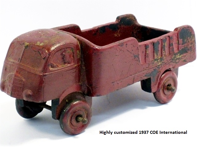 A heavily customized Auburn truck. The truck has had much of its front body work below the headlamps removed, as well as its fenders almost entirely, side sheet metal, and truck bed.